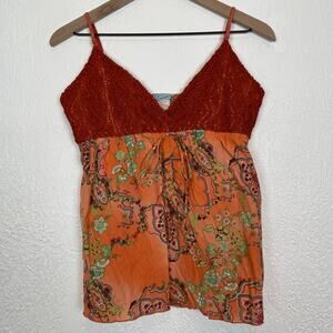 Funkadelic Y2K Boho Crochet Lace Paisley Tank Top Size Large